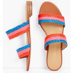 Talbots Keri Braided Raffia Slides Sandals colorful stripe blue pink orange Sz 8